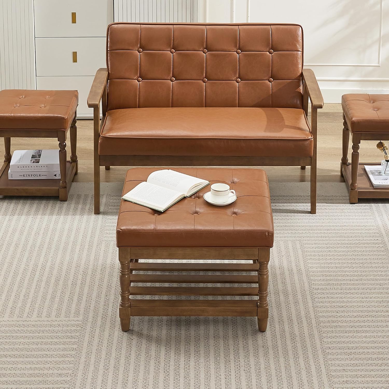 Brown Leather Storage Ottoman