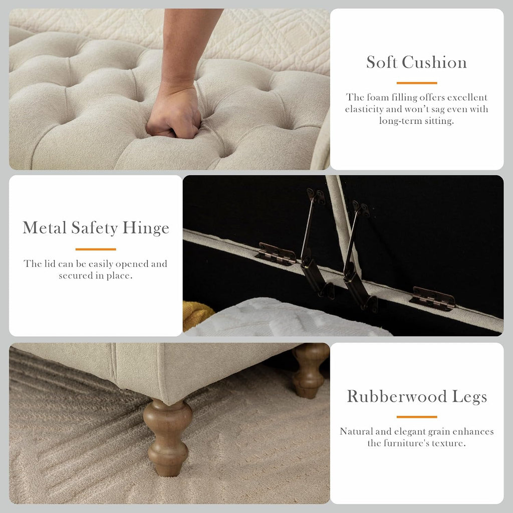 Grey Large Wood Leg Storage Bench