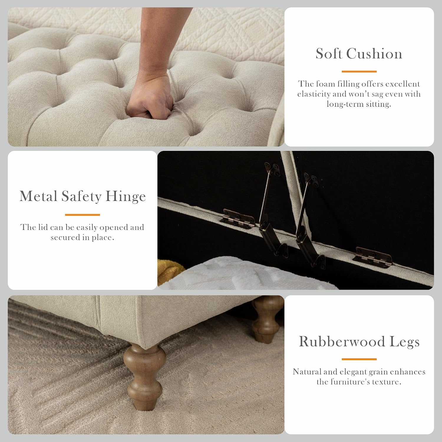 Grey Large Wood Leg Storage Bench