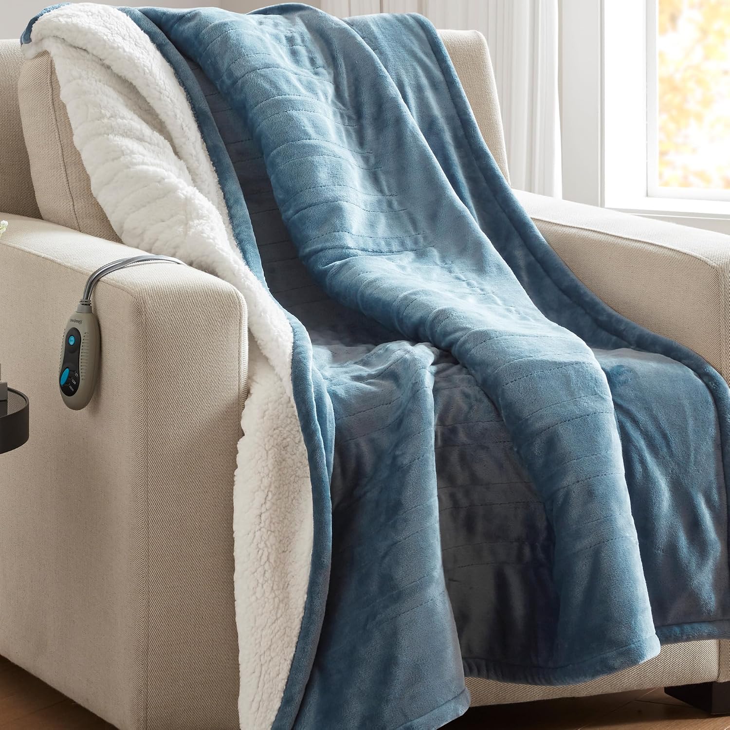 Blue Reversible Electric Heating Blanket