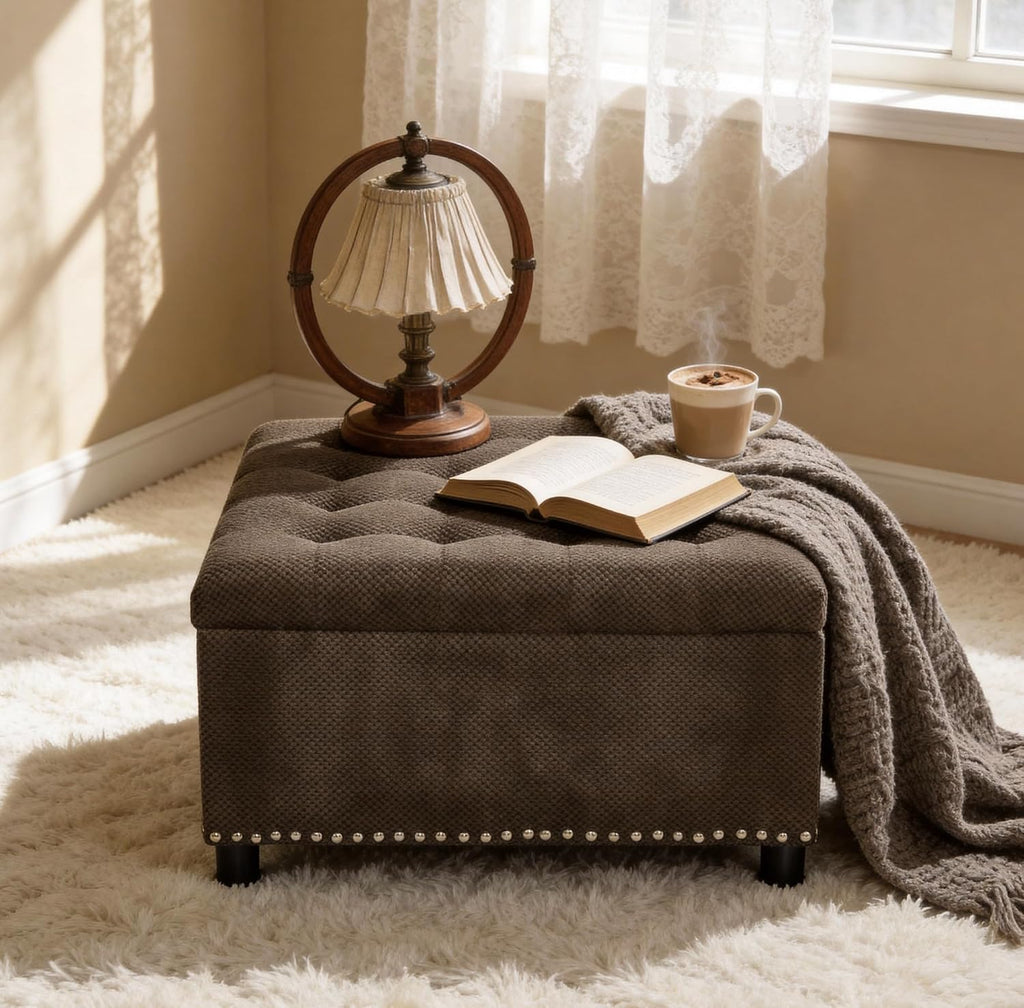 Fabric Storage Square Ottoman