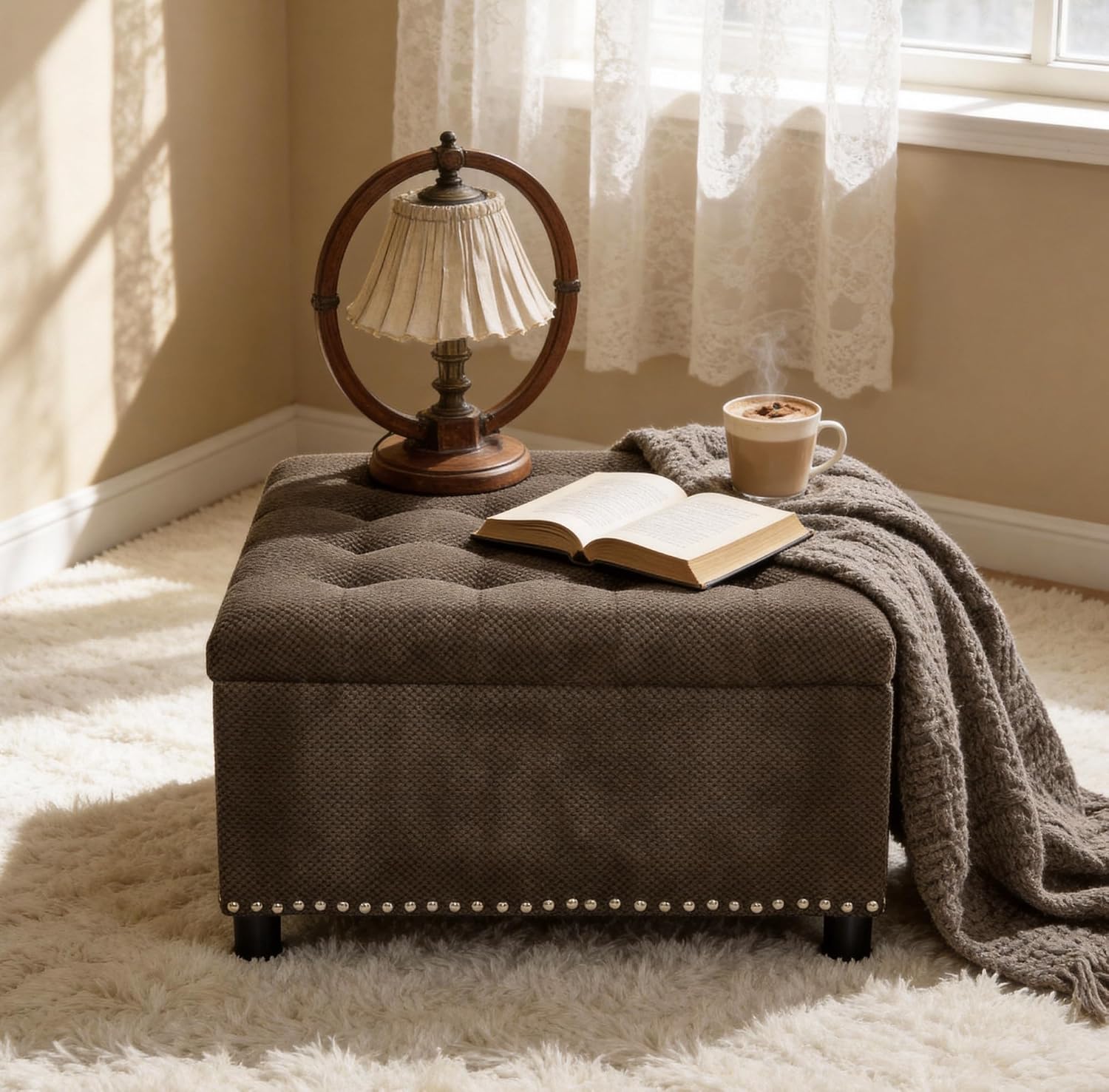 Fabric Storage Square Ottoman
