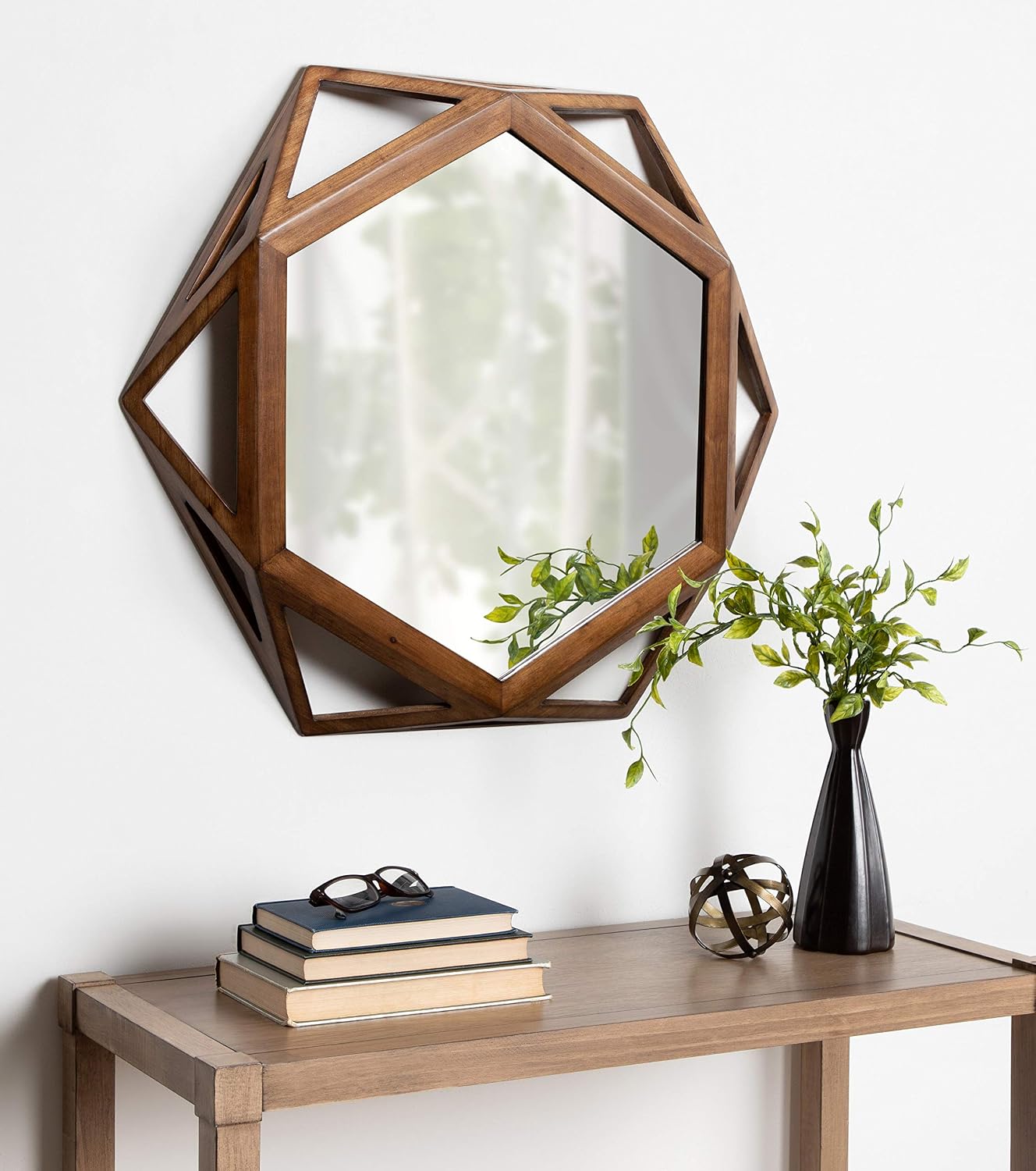 Octagon Rustic Wooden Wall Mirror