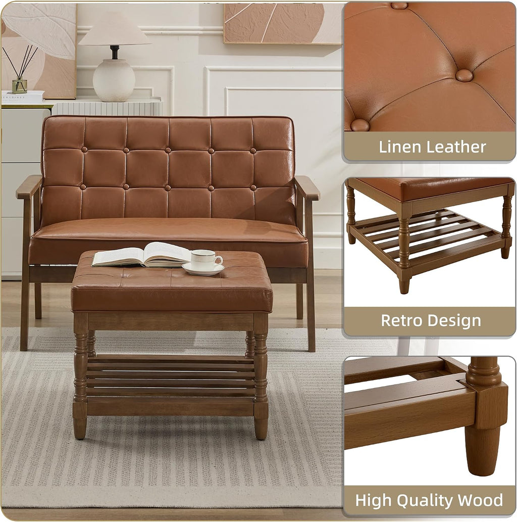 Brown Leather Storage Ottoman