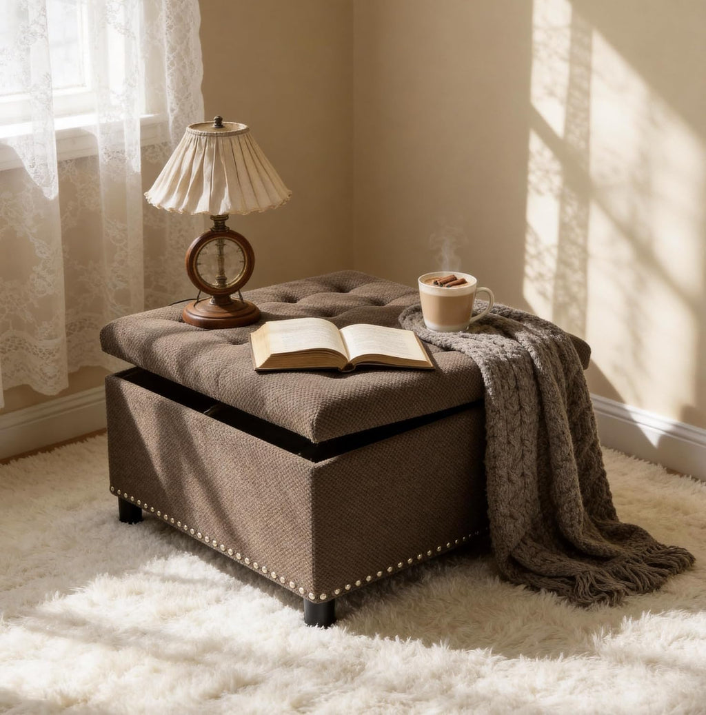Fabric Storage Square Ottoman
