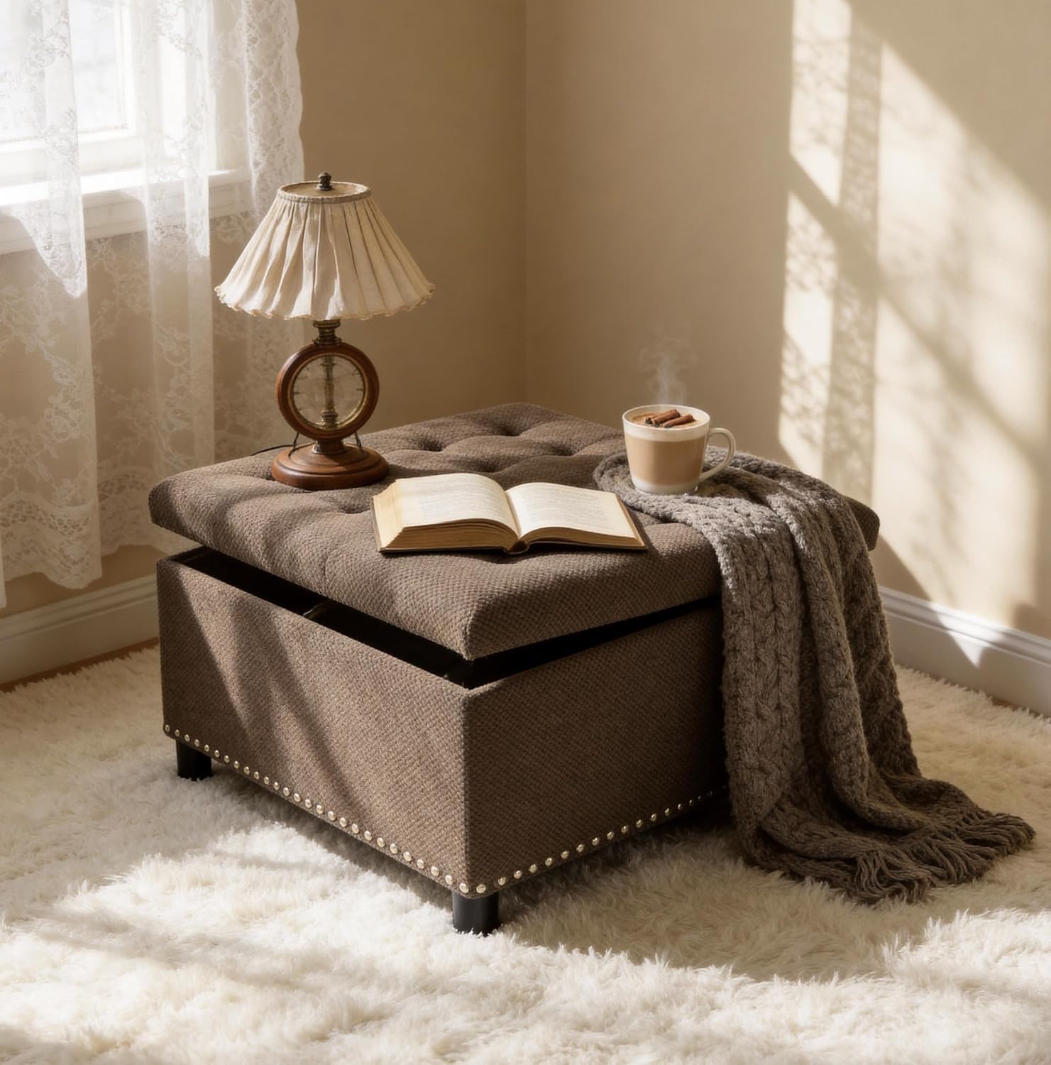 Fabric Storage Square Ottoman