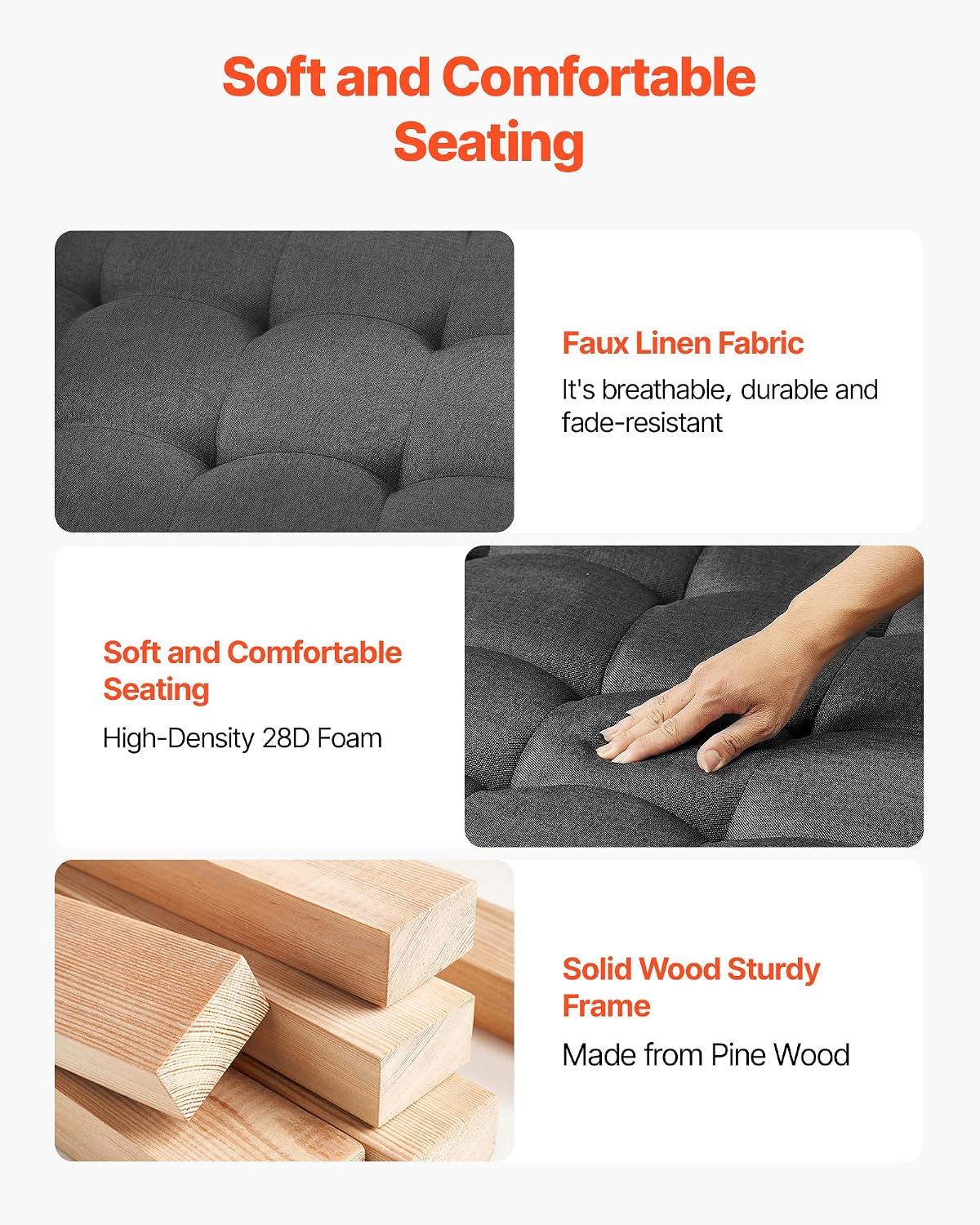 Dark Grey Linen Storage Ottoman