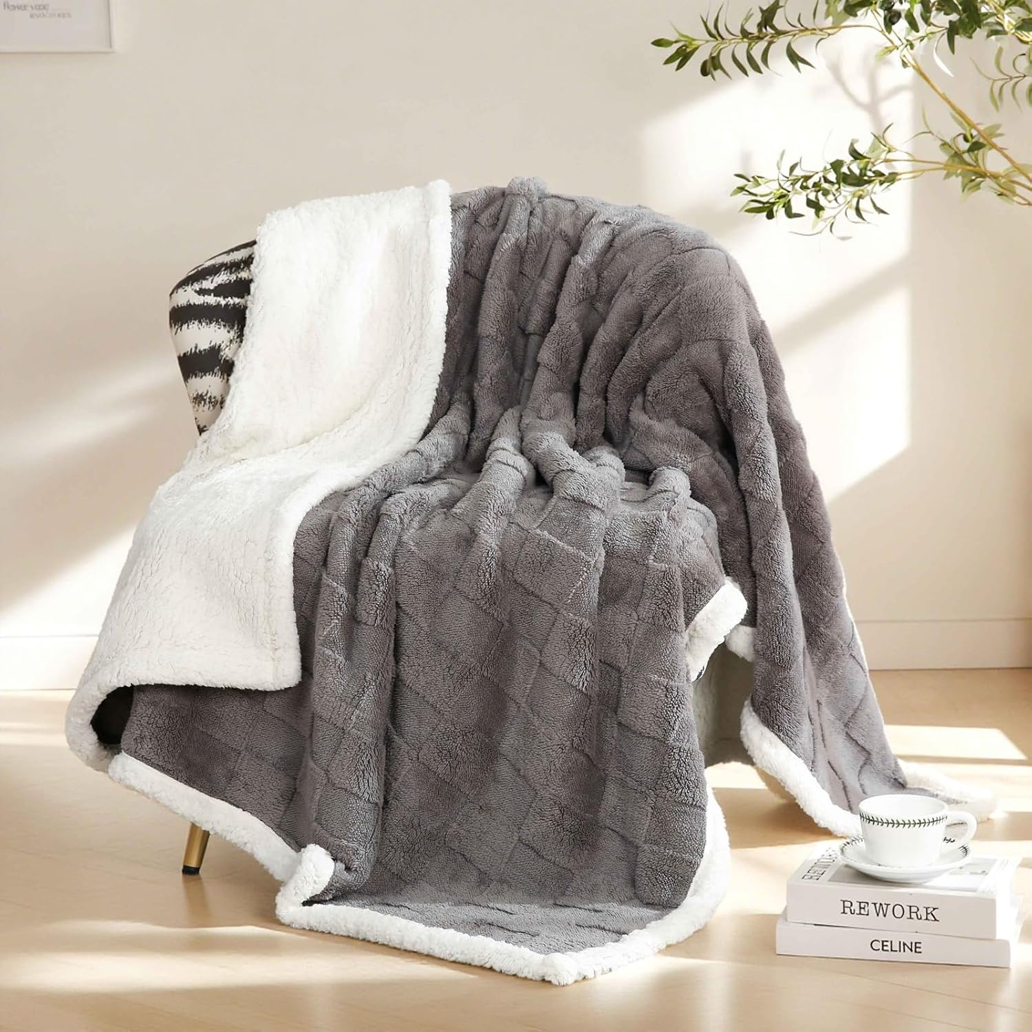 Grey Flannel Sherpa Blanket