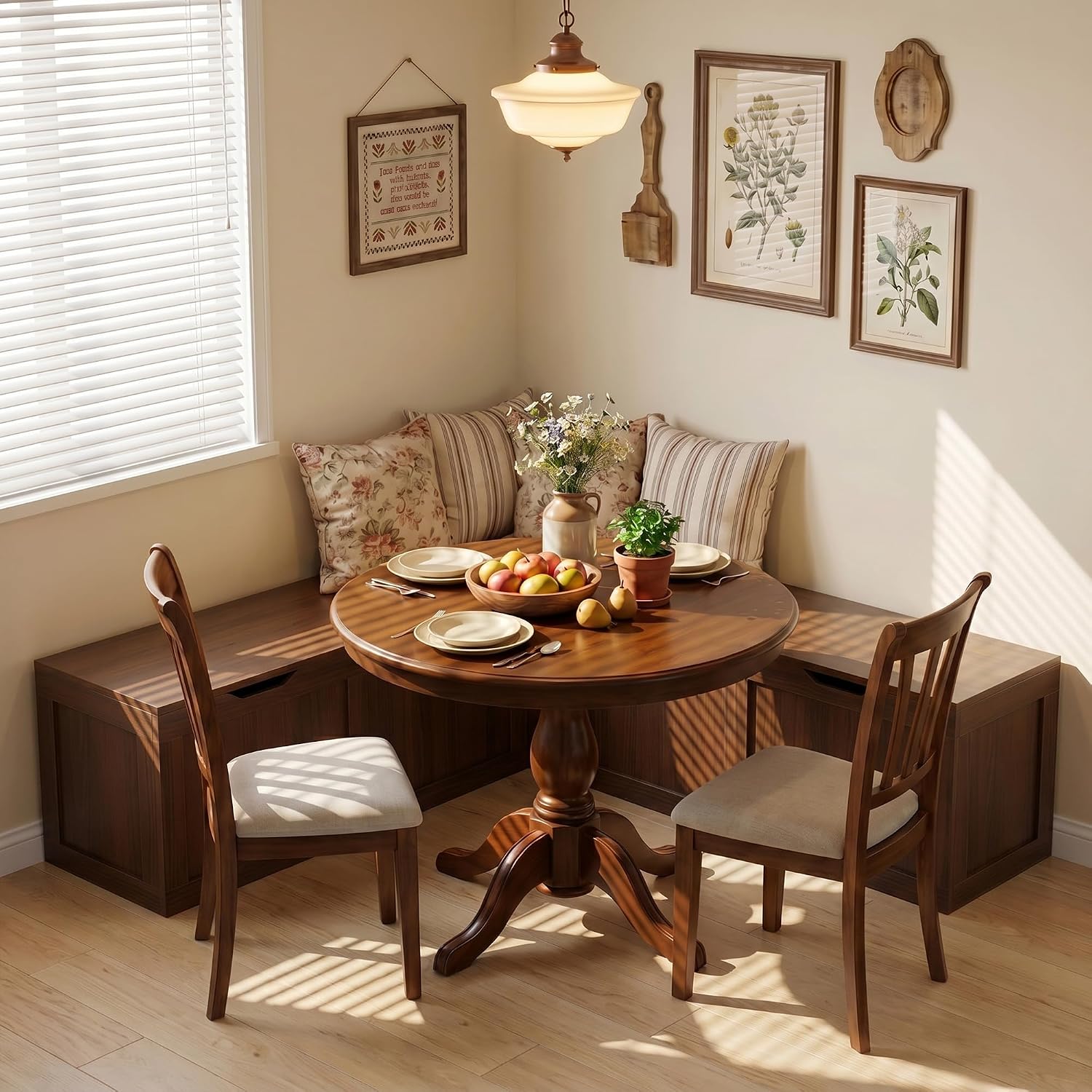 Walnut L-Shaped Storage Dining Bench