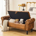 Leather Armrest Storage Ottoman Bench