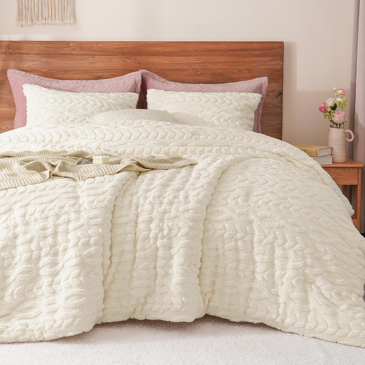 Grey Fluffy Sherpa Bedding Set