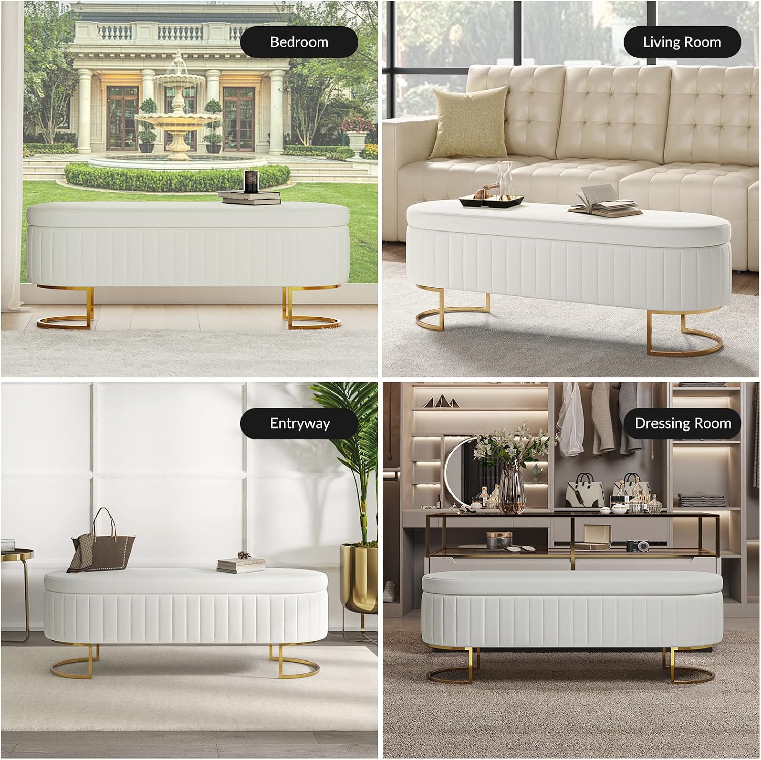 Velvet Gold Leg Storage Bench