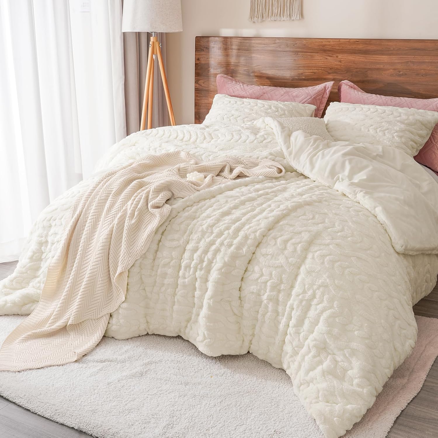 Grey Fluffy Sherpa Bedding Set