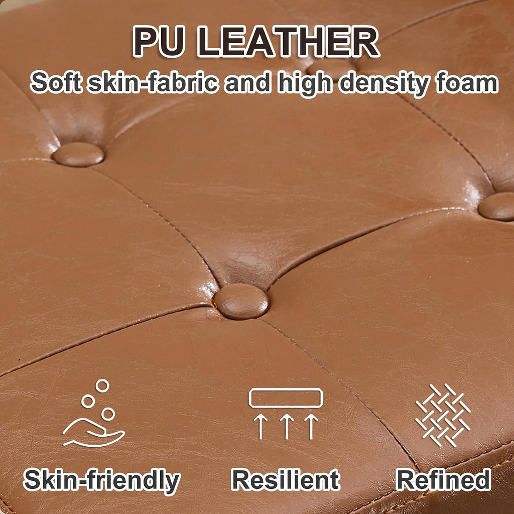Brown Leather Storage Ottoman
