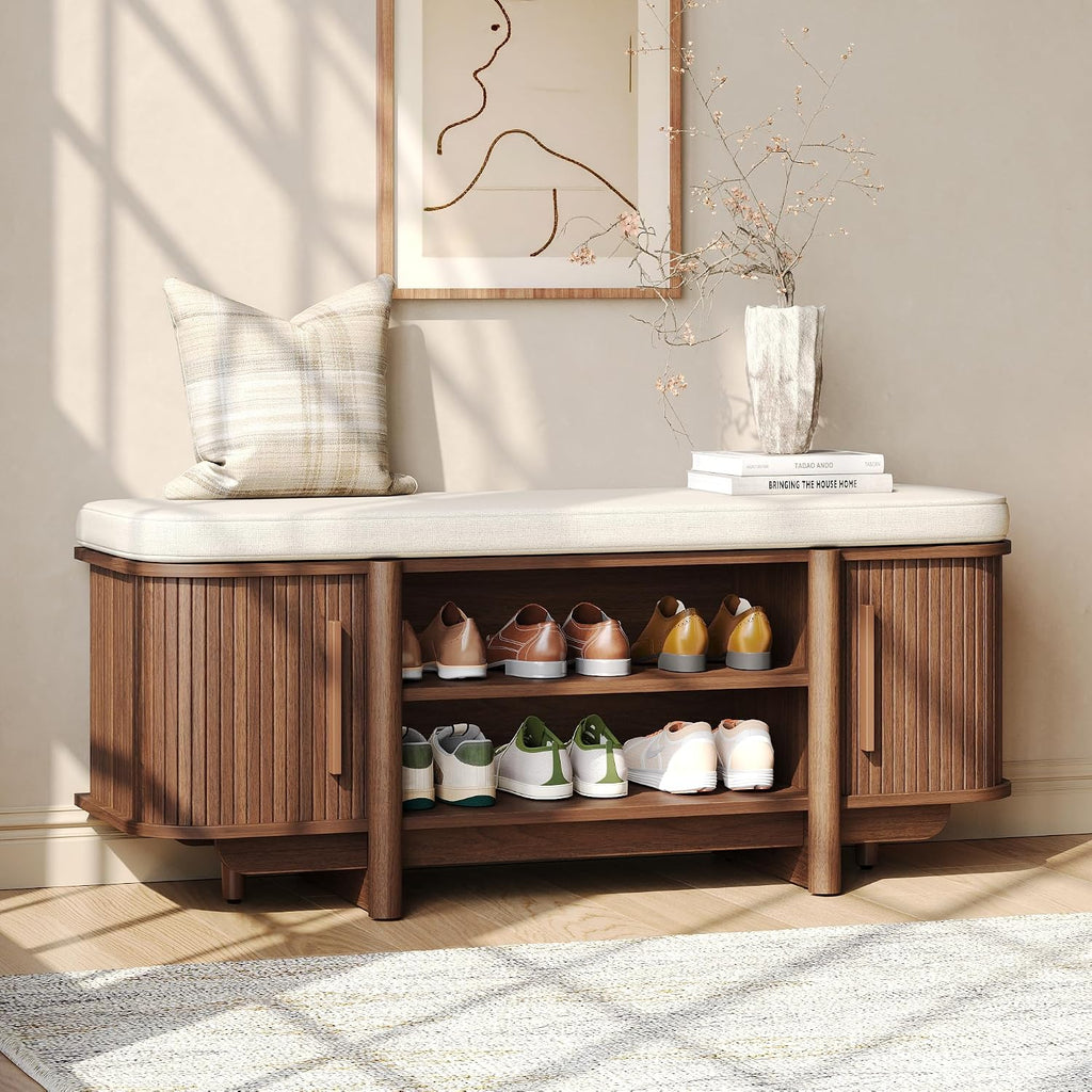 Walnut Cushioned Shoe Storage Bench