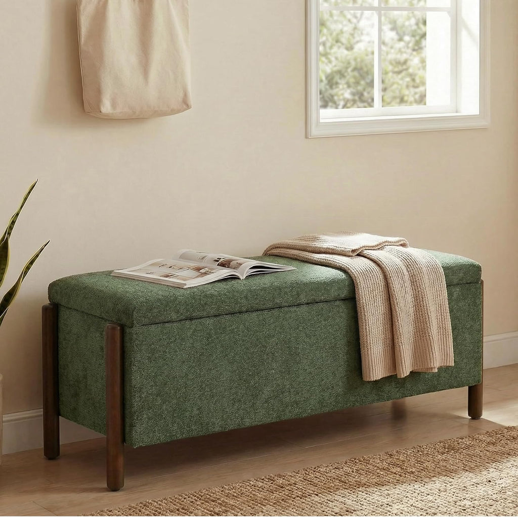 Green Fabric Wooden Storage Bench