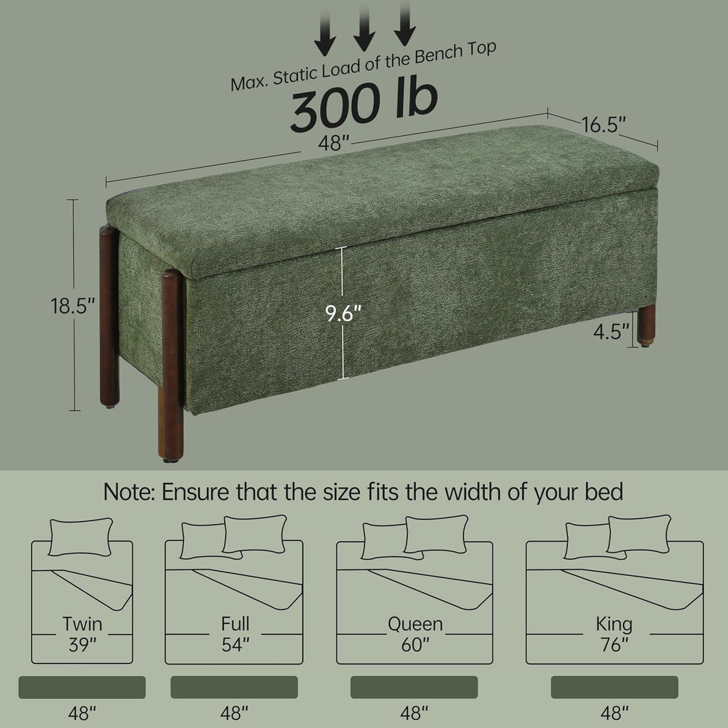 Green Fabric Wooden Storage Bench