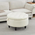 White Tufted Round Storage Ottoman