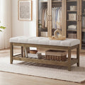 Sand Tufted Wood Frame Storage Bench