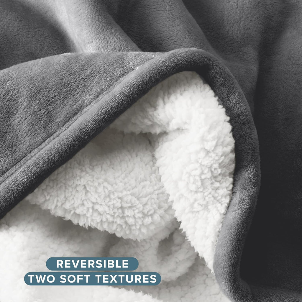 Grey Reversible Sherpa Blanket