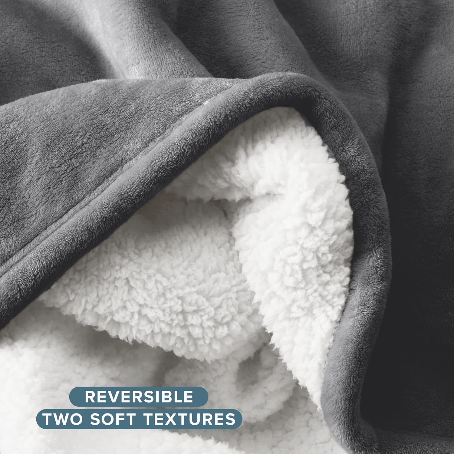 Grey Reversible Sherpa Blanket