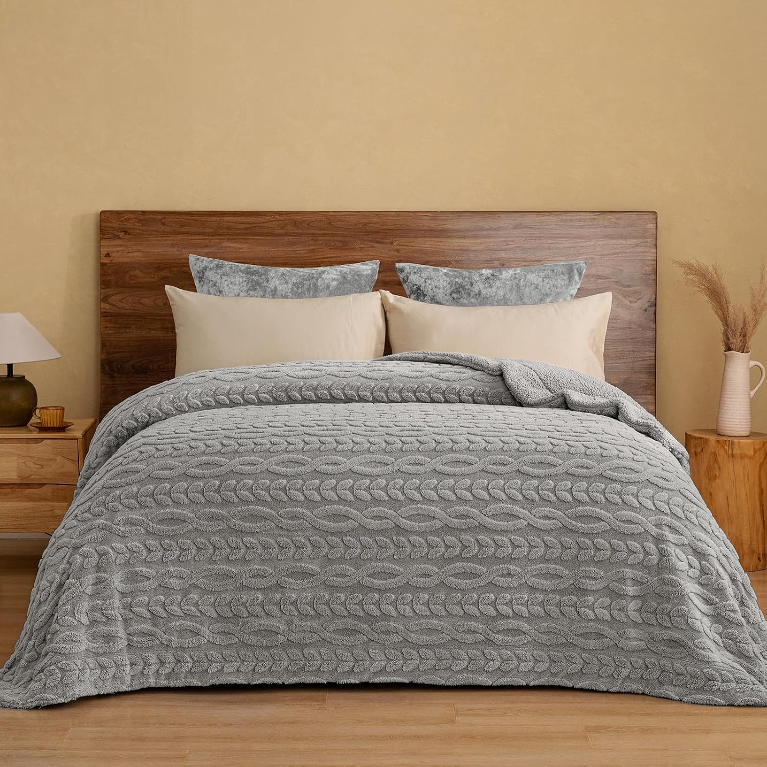 Grey Tufted Sherpa Fleece Blanket