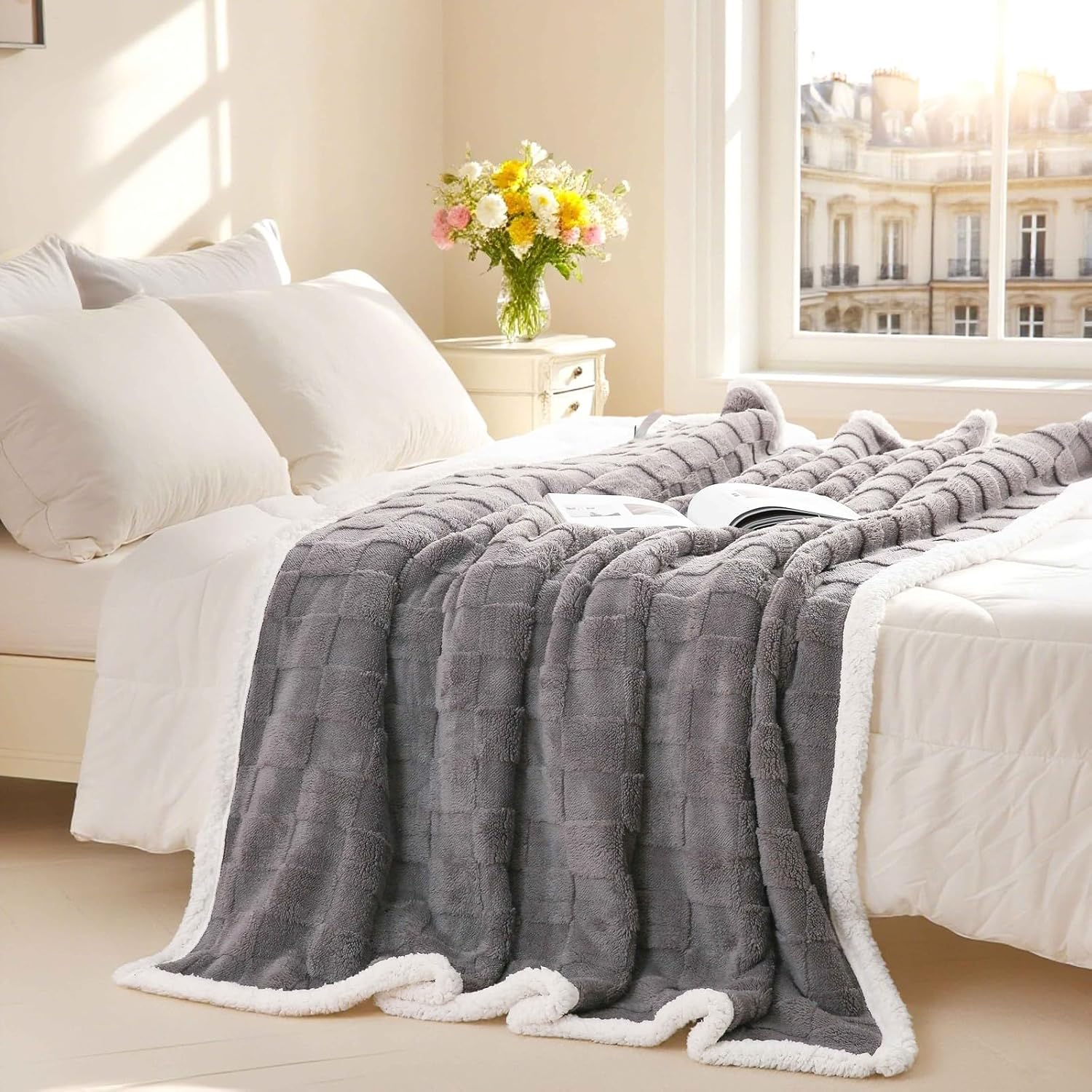 Grey Flannel Sherpa Blanket