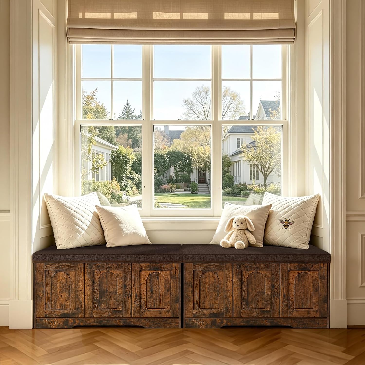 Rustic Cubby Cushioned Shoe Bench