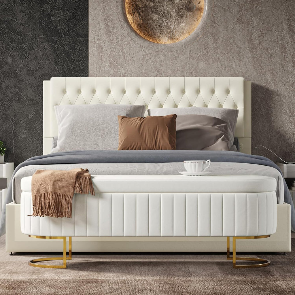 Velvet Gold Leg Storage Bench
