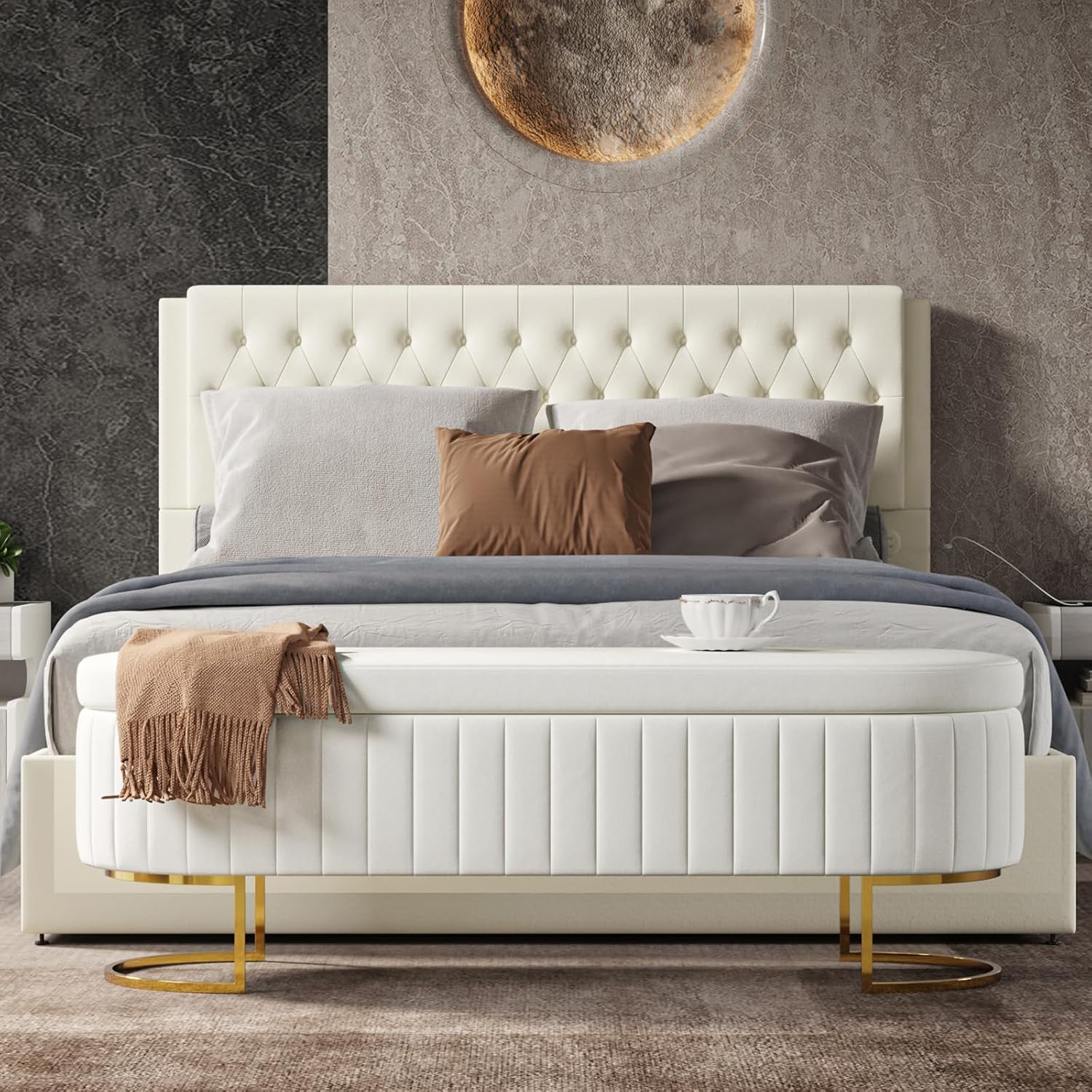 Velvet Gold Leg Storage Bench
