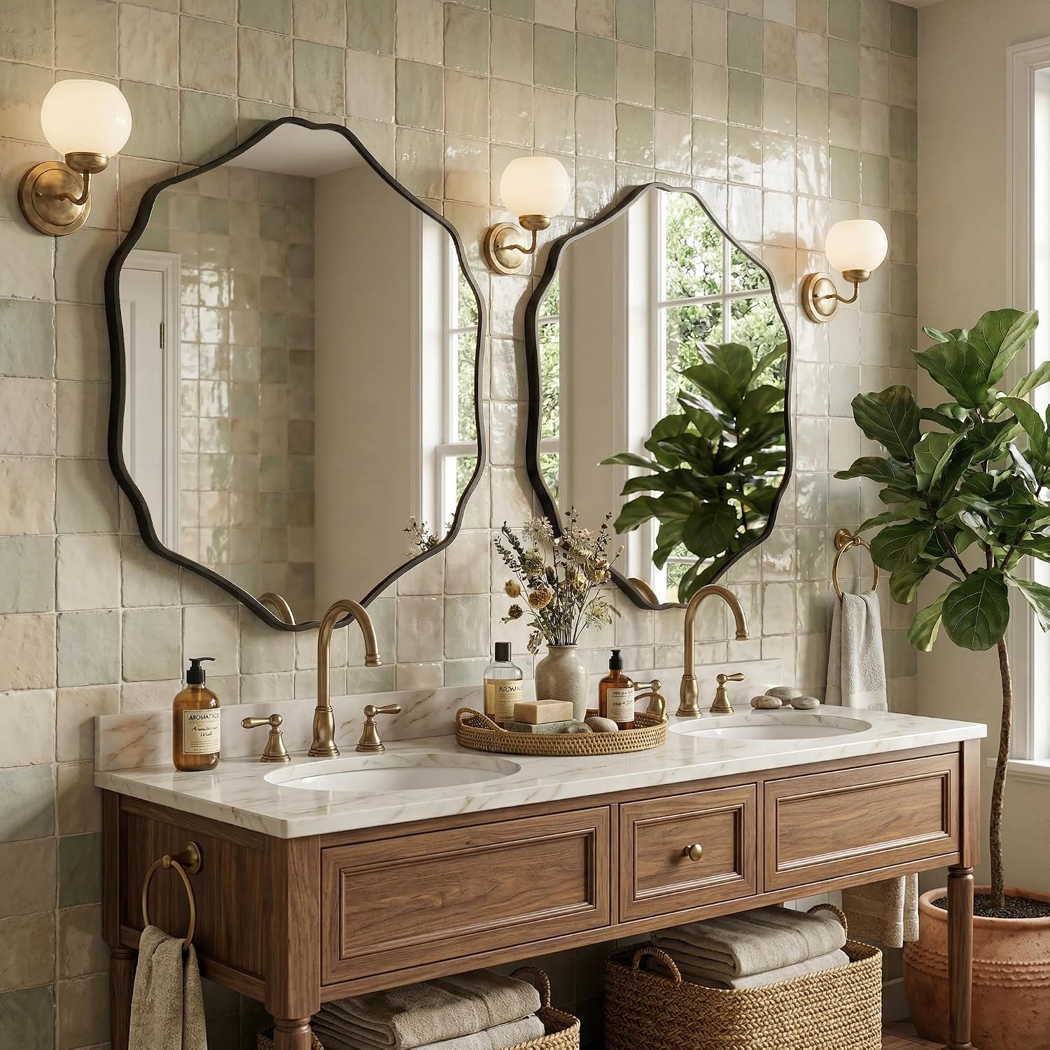 Wavy Irregular Hexagon Vanity Mirror