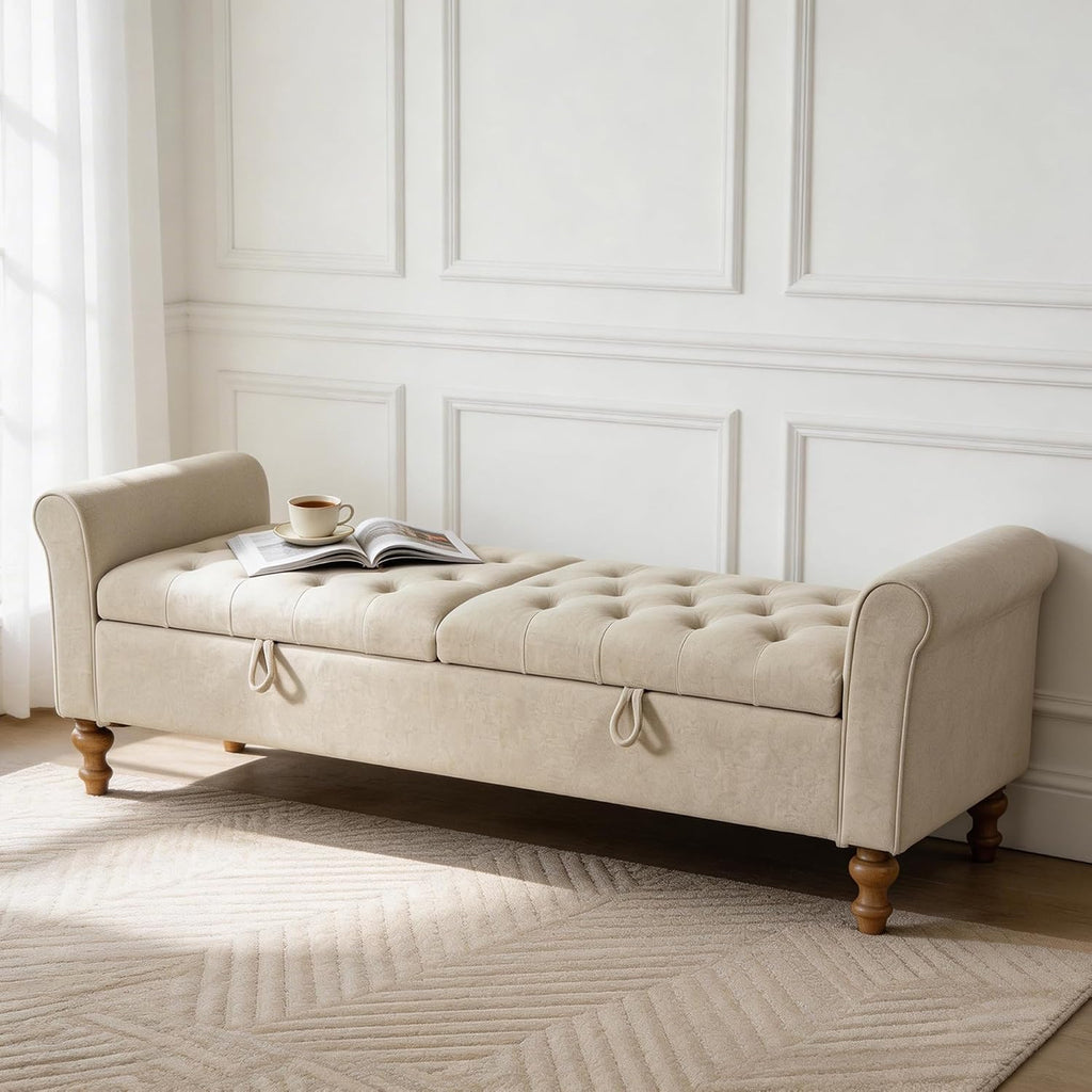 Grey Large Wood Leg Storage Bench