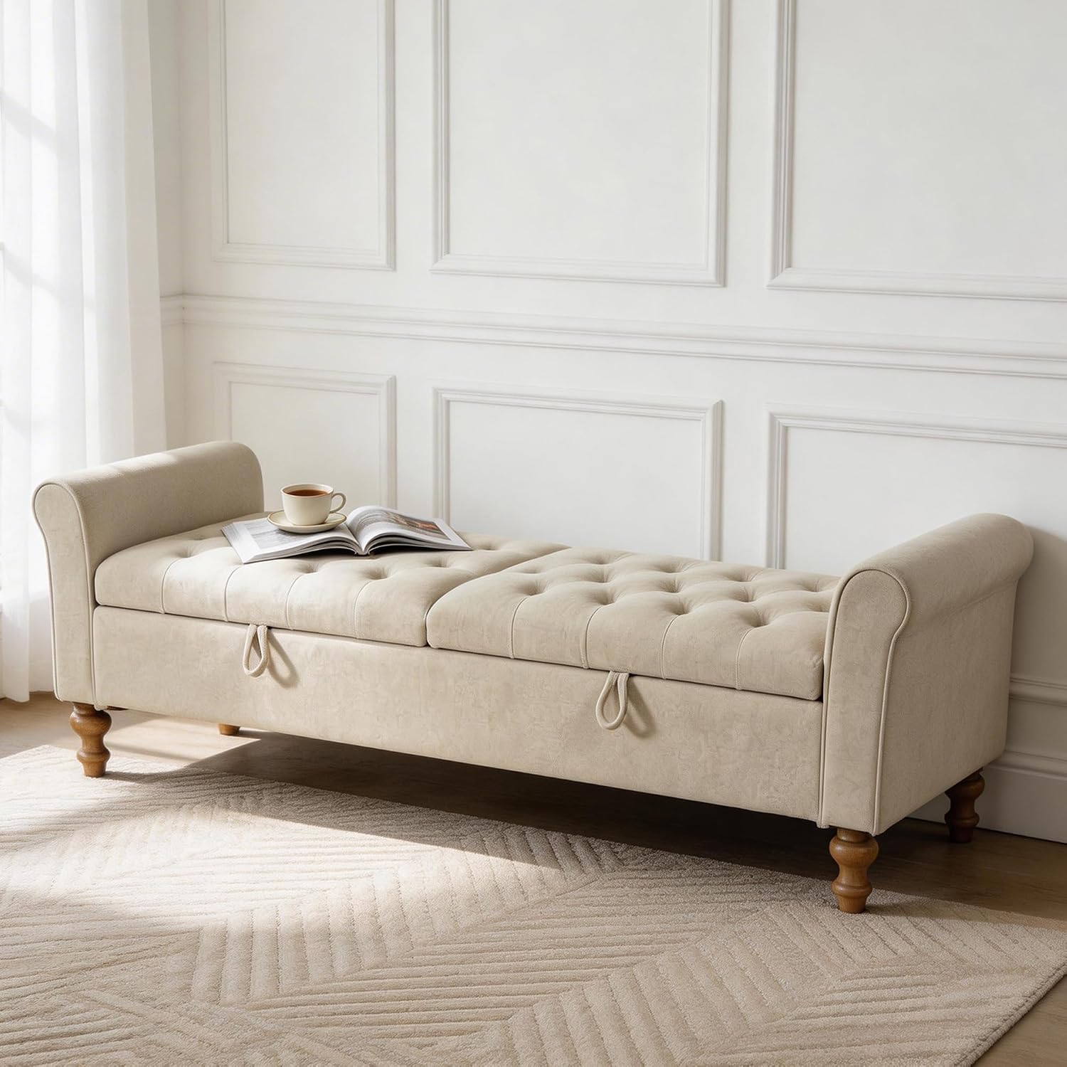 Grey Large Wood Leg Storage Bench