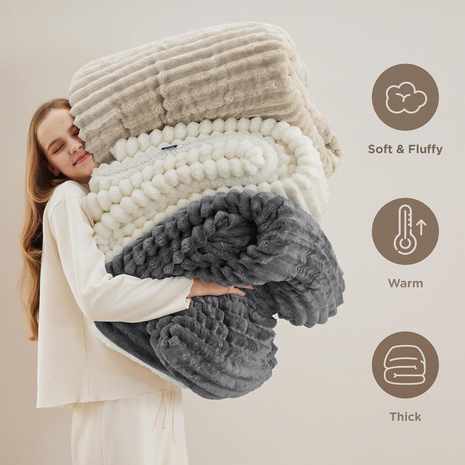 Beige Soft Plush Sherpa Throw Blanket