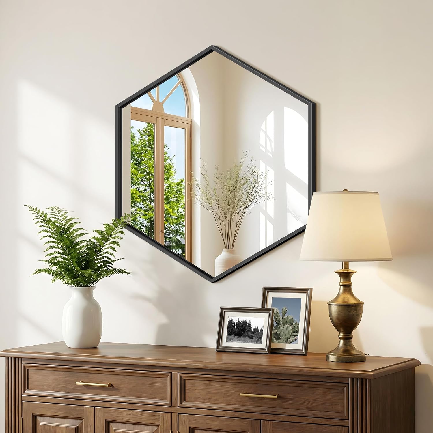 Black Iron Frame Hexagon Vanity Mirror