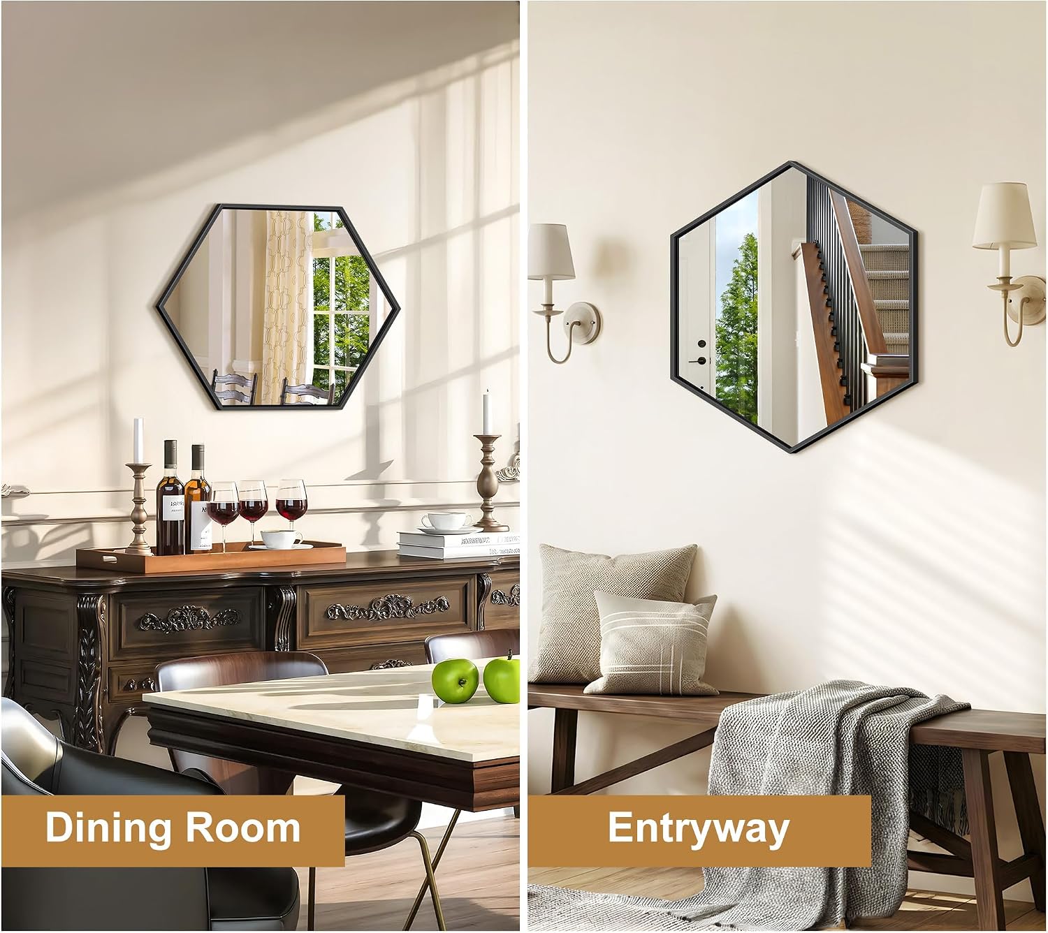 Black Iron Frame Hexagon Vanity Mirror