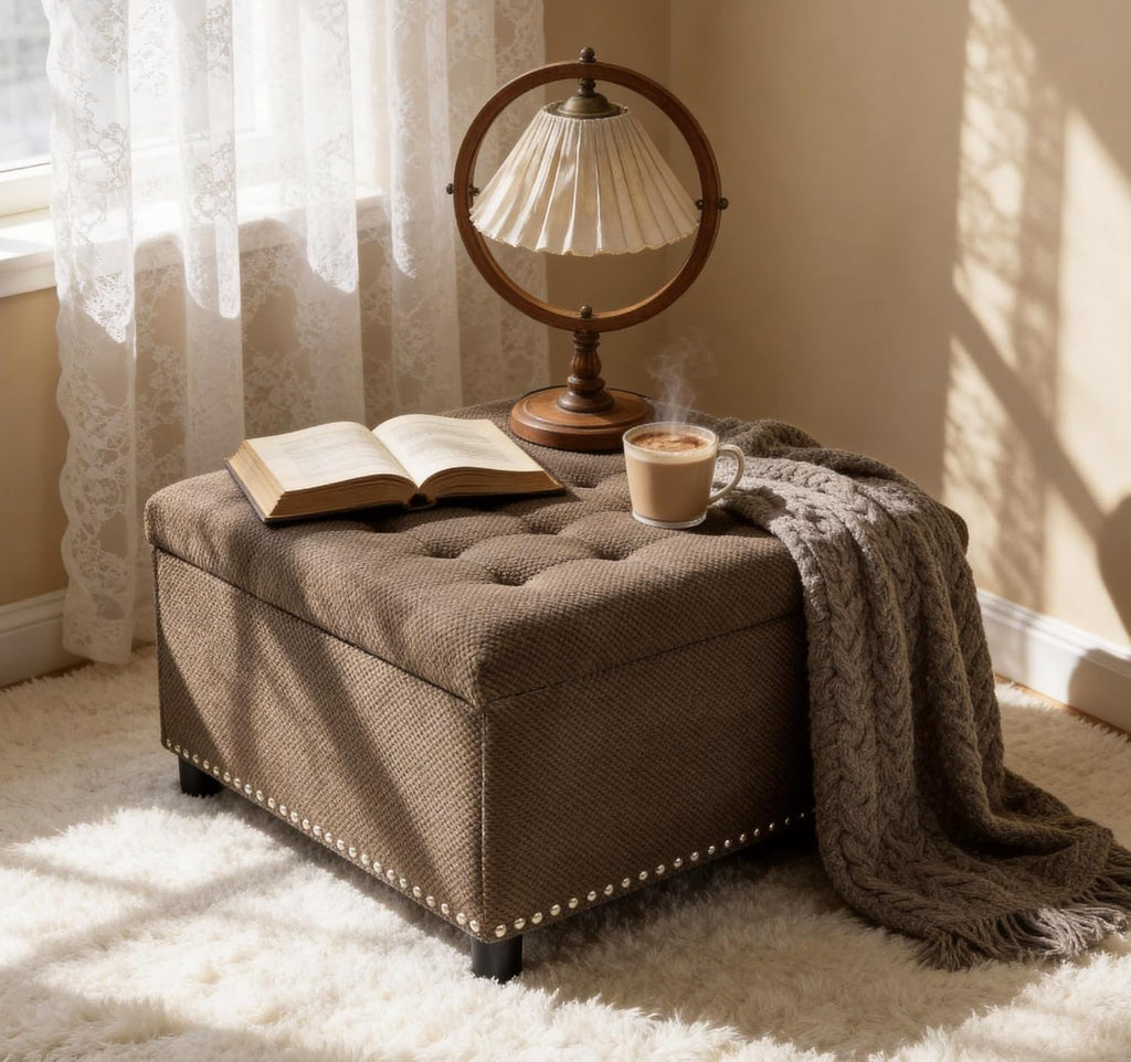 Fabric Storage Square Ottoman