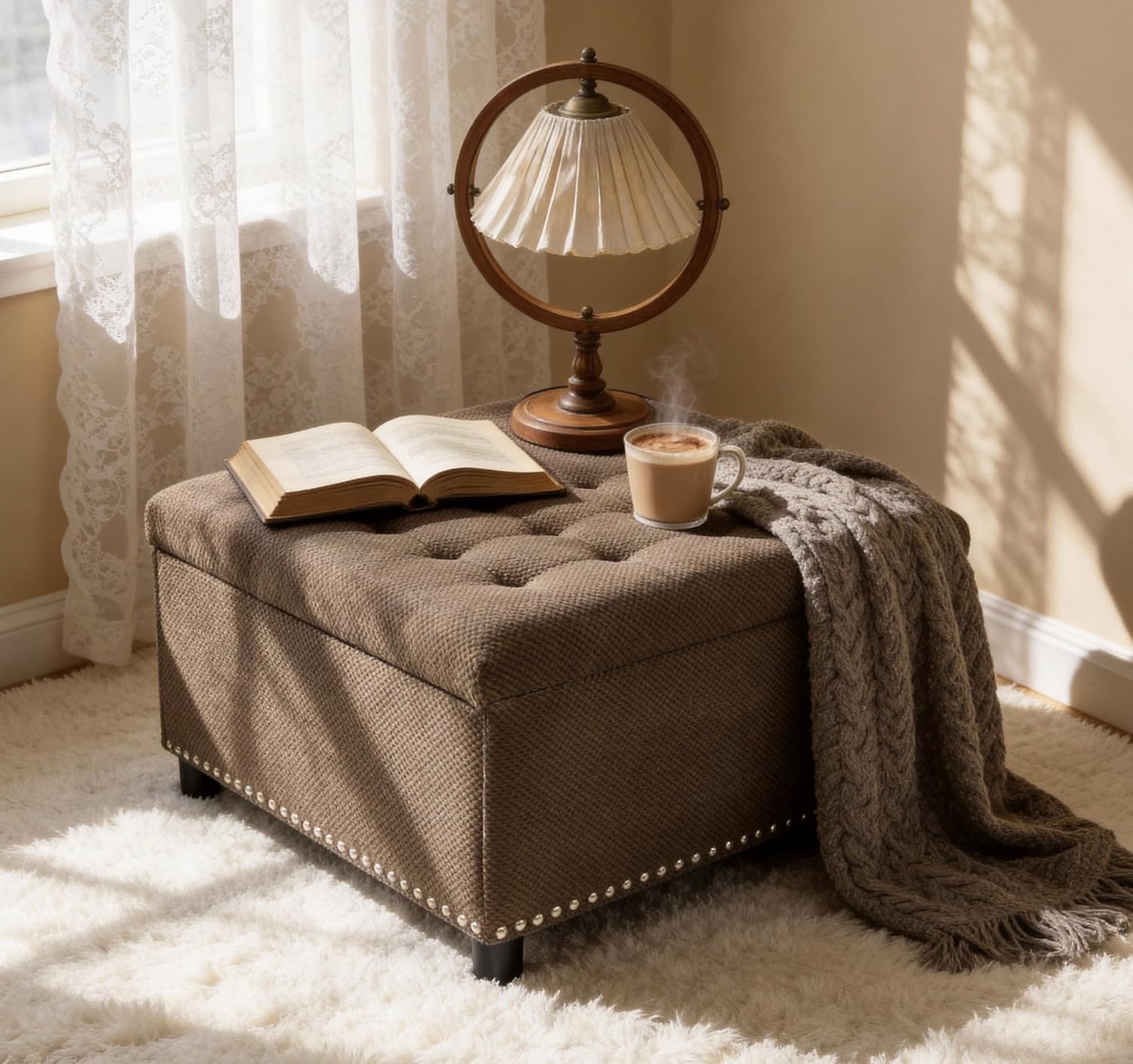Fabric Storage Square Ottoman