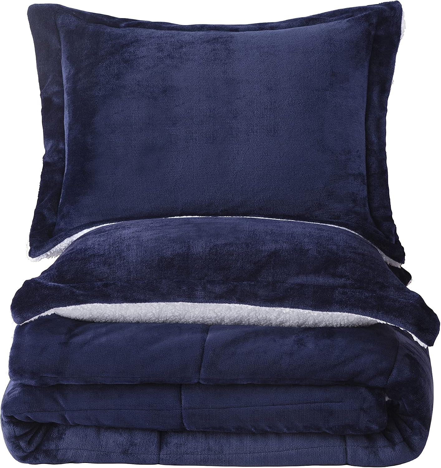 Navy Blue Sherpa Bedding Set