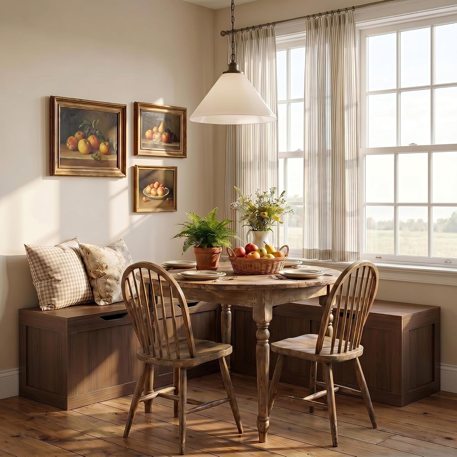 Walnut L-Shaped Storage Dining Bench