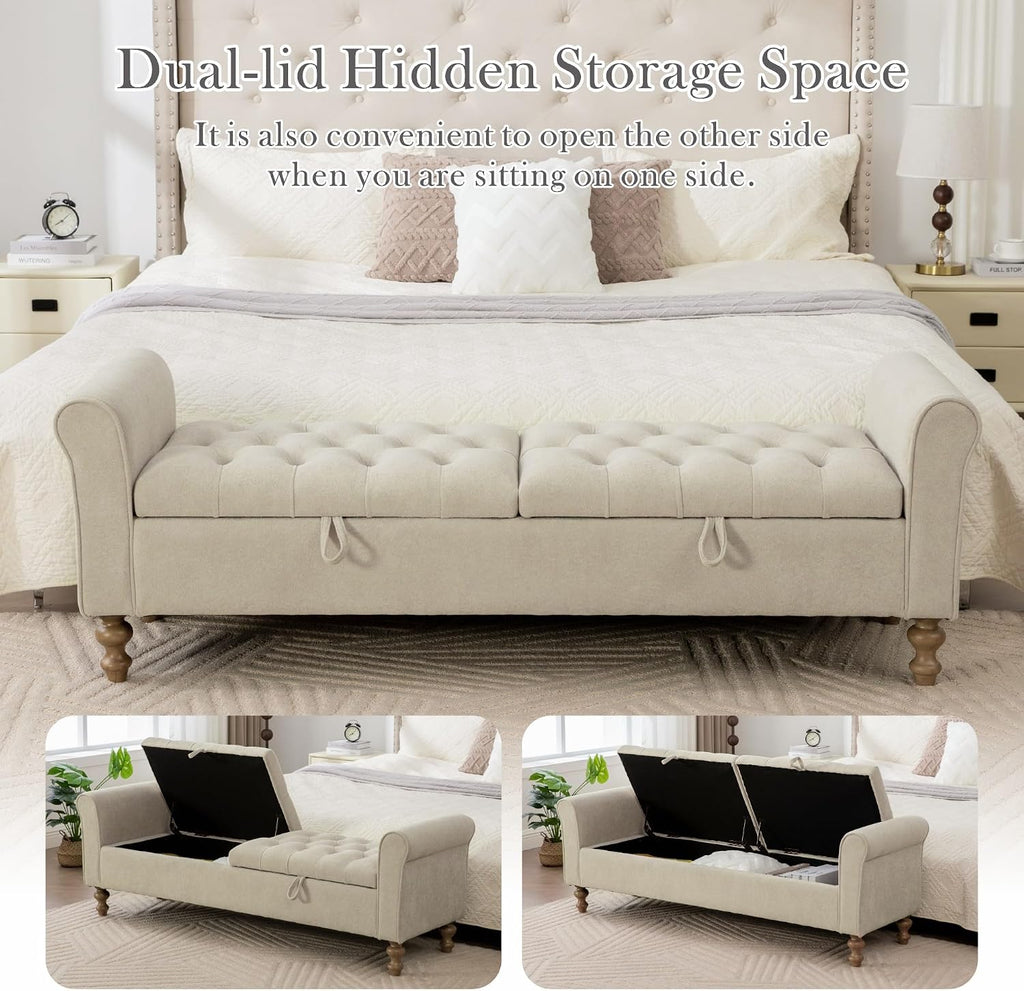 Grey Large Wood Leg Storage Bench