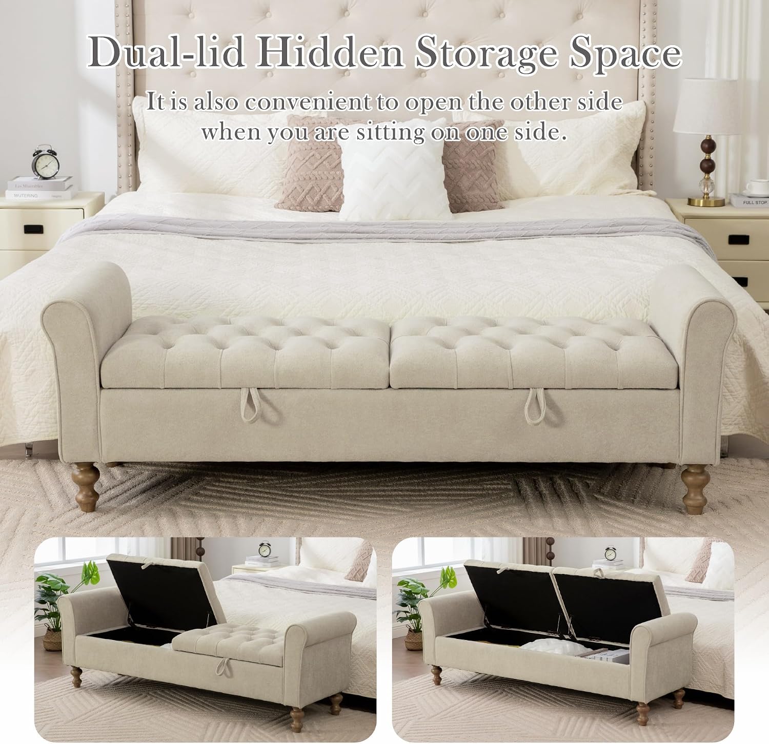Grey Large Wood Leg Storage Bench