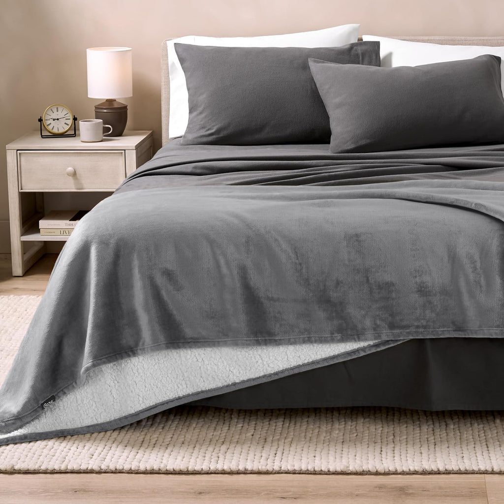 Grey Reversible Sherpa Blanket