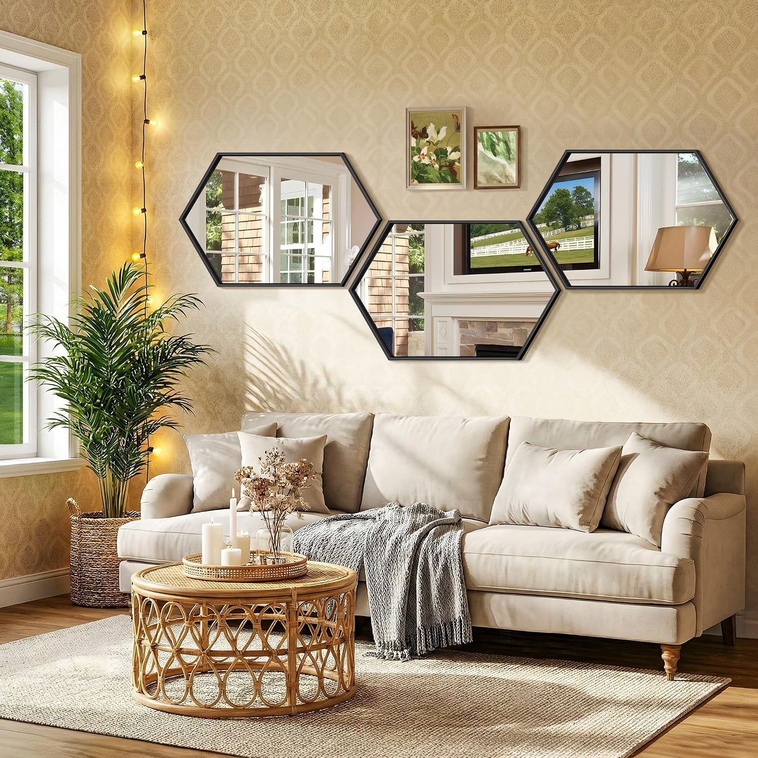 Hexagon Iron Frame Vanity Wall Mirror