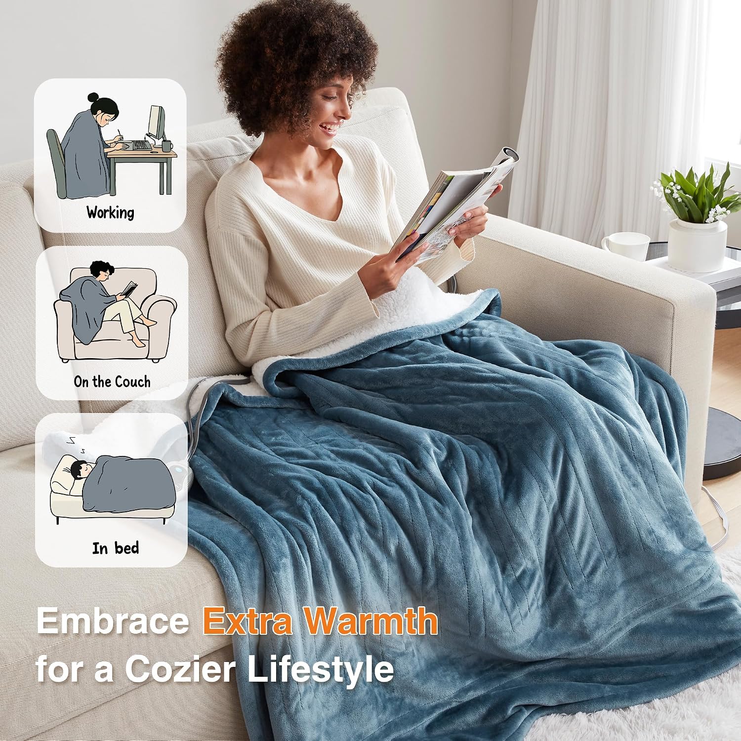 Blue Reversible Electric Heating Blanket