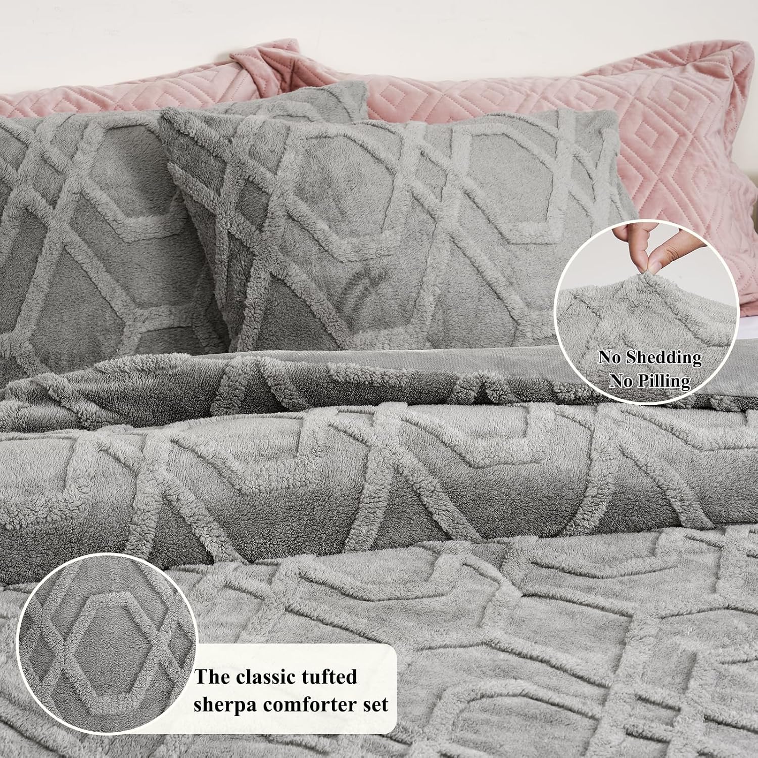 Grey Fluffy Sherpa Bedding Set