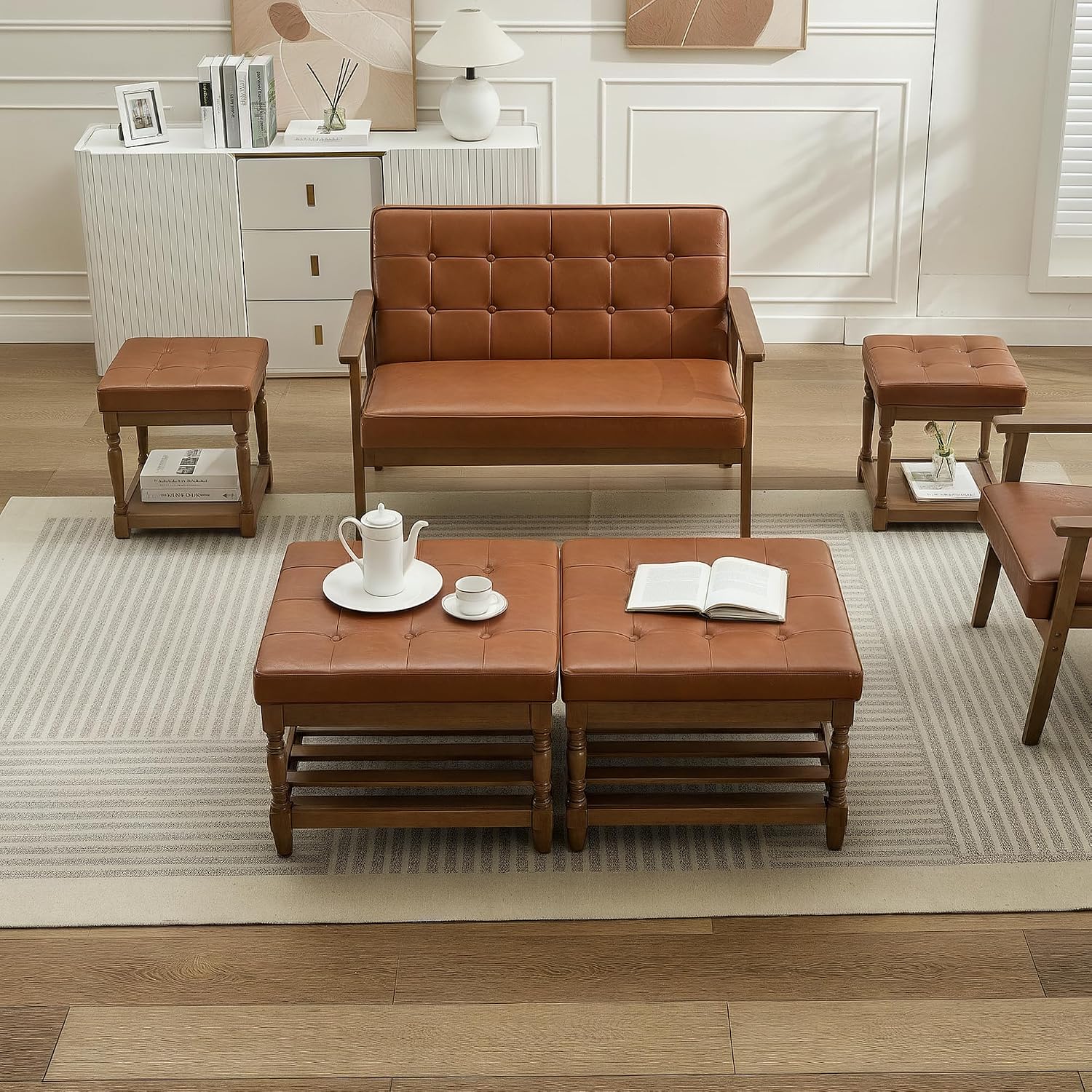 Brown Leather Storage Ottoman