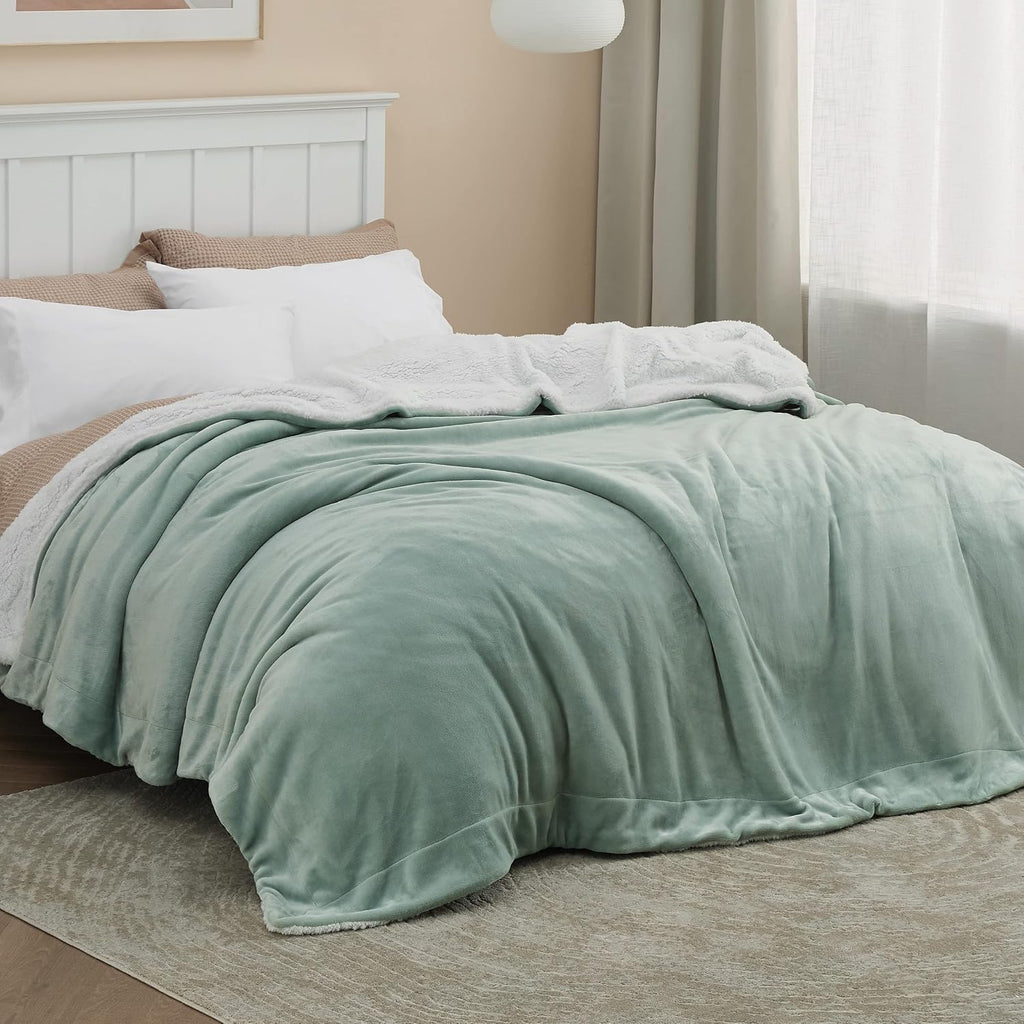 Sage Green Thick Sherpa Fleece Blanket