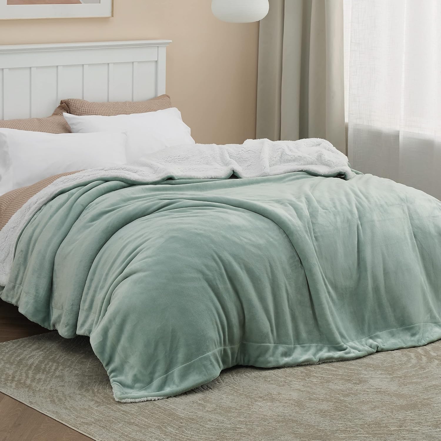 Sage Green Thick Sherpa Fleece Blanket