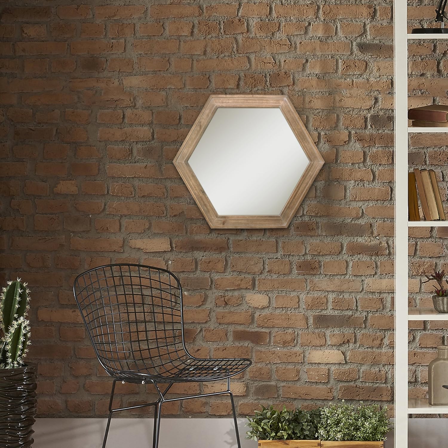Wood Framed Hexagon Hanging Mirror